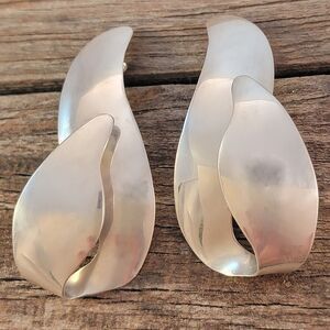 Sterling Stylized Artisan Statement Leaf Post Earrings